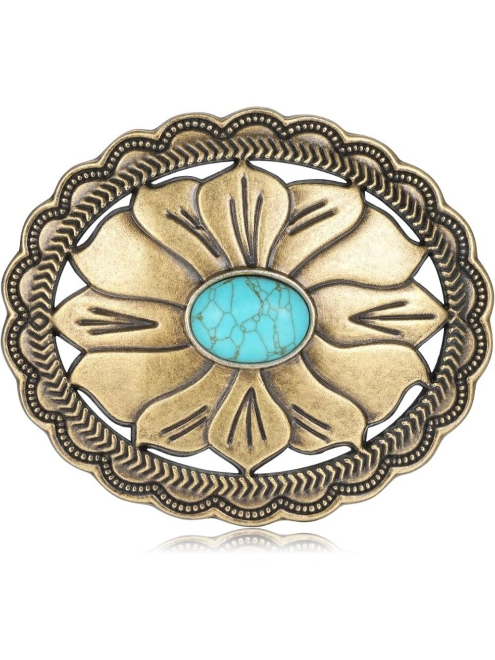 Unisex 1-bronze Turquoise Texas Flower Cowgirl Belt Buckle Western Style